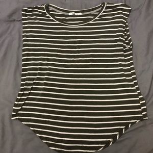 Green and white striped thick shoulder tank top